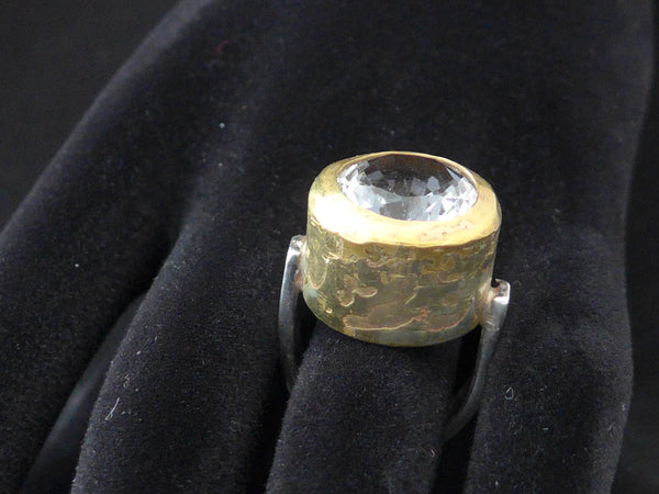 Zilveren ring met Bergkristal in geëtste zetting