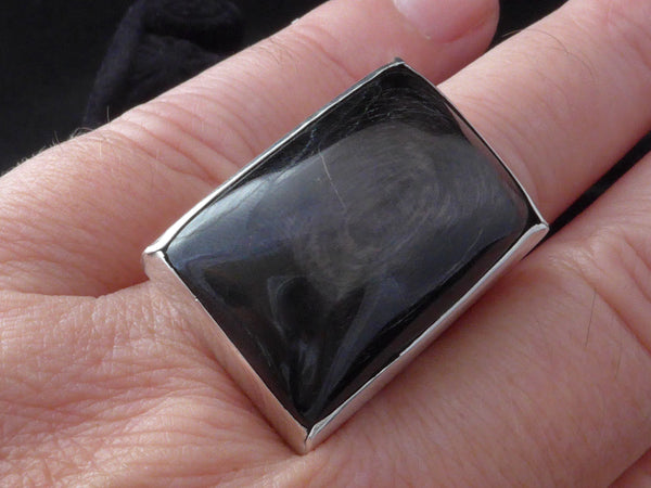 Zilveren vierkante ring met zwarte Zoïsiet