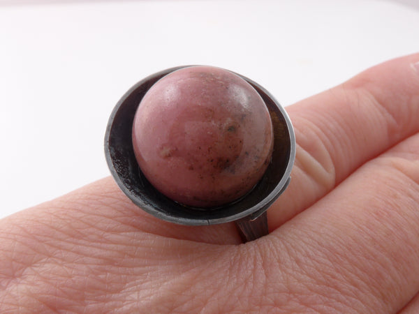 Zilveren ring met roze Rodochrosiet