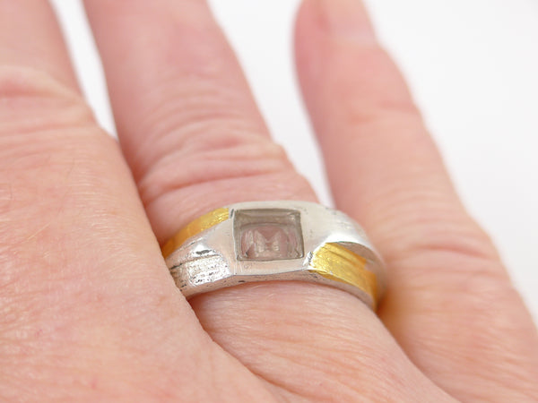 Zilveren ring met 24 karaat geelgoud Keum boo en Topaas edelsteen