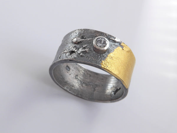 Zilveren ring met 24 karaat geelgoud Keumboo met Zirconia