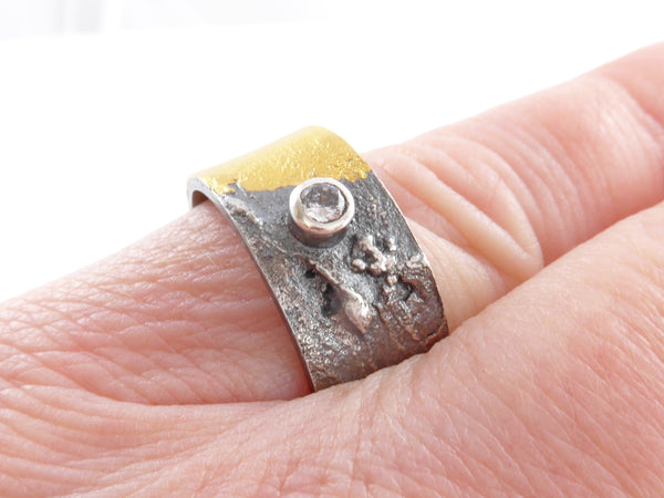 Zilveren ring met 24 karaat geelgoud Keumboo met Zirconia