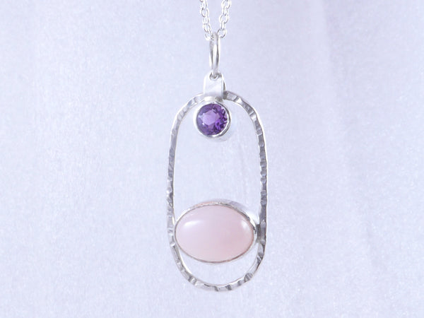 Zilveren hanger met roze Opaal en Amethist
